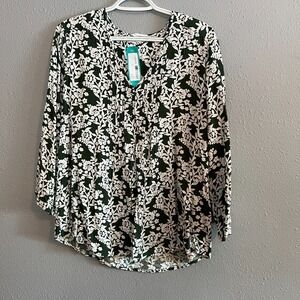 Fun 2 Fun Top Stitch Fix Women's Maley Pleated Top Olive Floral Size L NWT